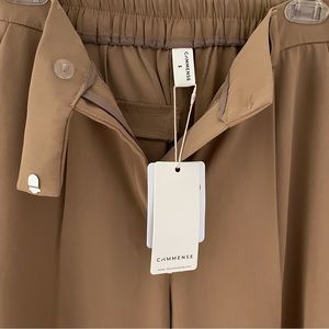 NWT- Commense High Waisted Straight Leg Pleat Front Trousers in Khaki